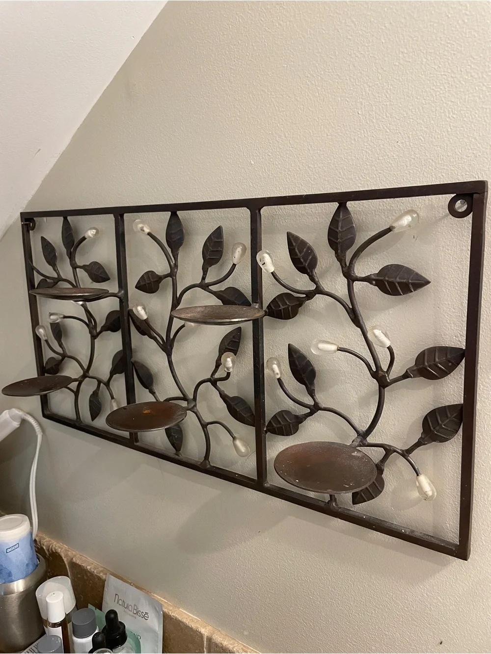 Dark Bronze Leaf Wall Candle or Jewelry Shelf